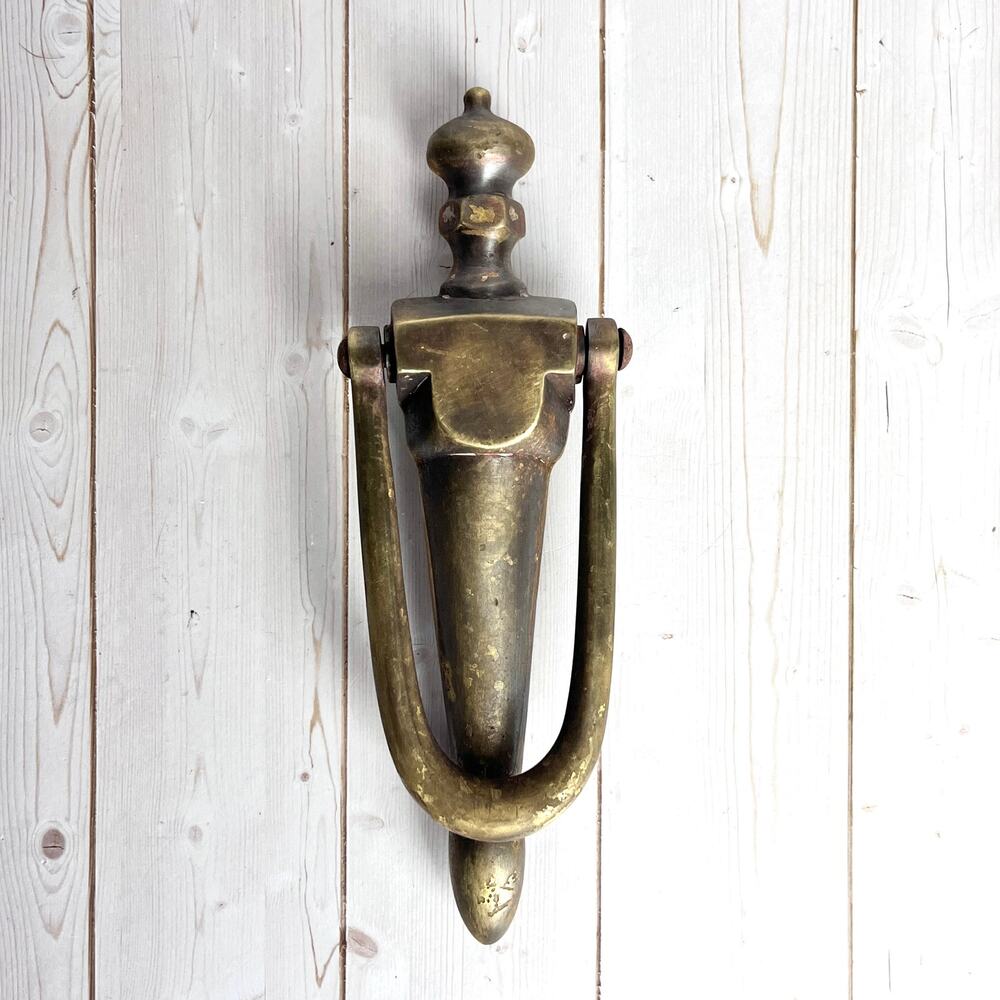 Vintage Brass Urn Column Style Door Knocker Weathered Patina Rustic Traditional